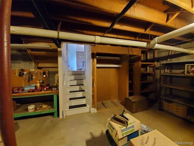 basement featuring a workshop area