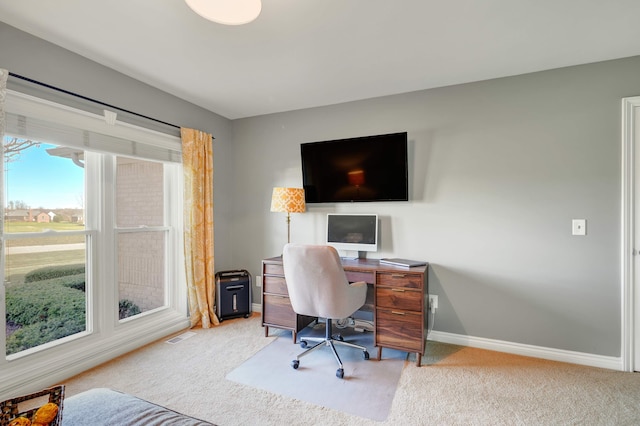 office space with light colored carpet