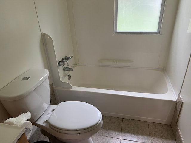 full bathroom featuring tile patterned flooring, vanity,  shower combination, and toilet