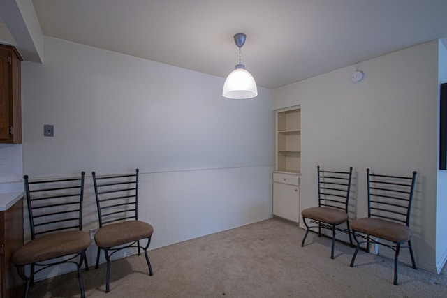 sitting room featuring light carpet