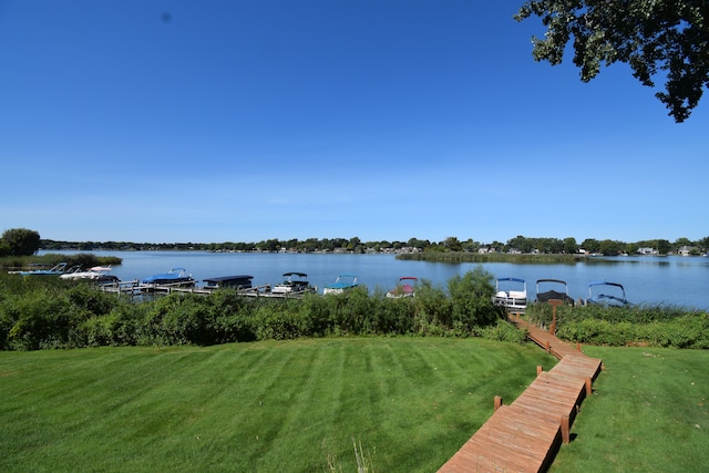 property view of water with a dock