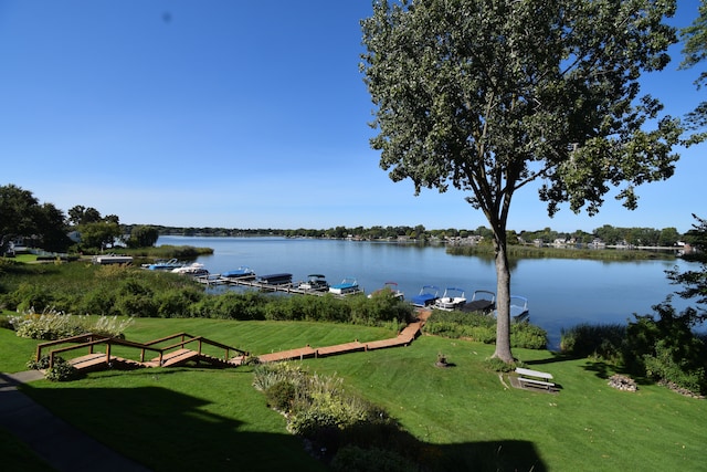 property view of water with a boat dock