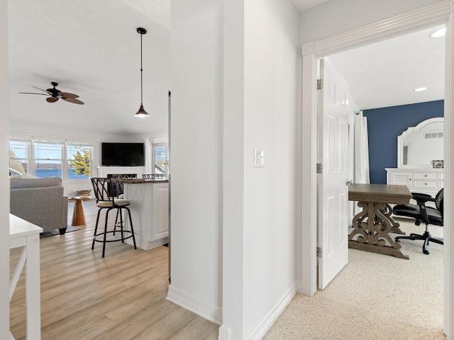 hall featuring light hardwood / wood-style flooring