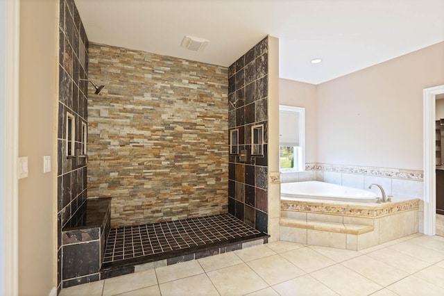 bathroom featuring tile patterned floors and plus walk in shower