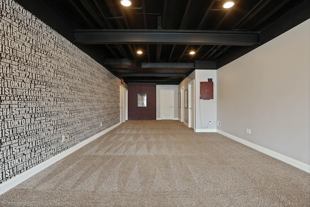 basement featuring carpet flooring