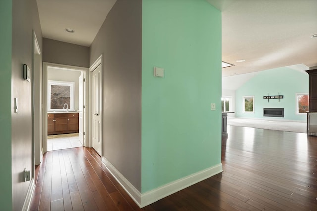 hall featuring hardwood / wood-style floors and sink