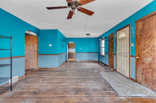 interior space with hardwood / wood-style flooring and ceiling fan