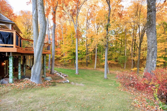 view of yard with a deck