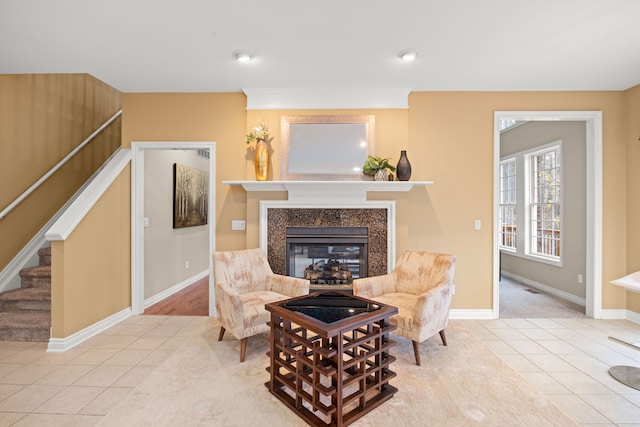 living room featuring light tile patterned flooring