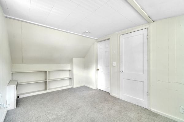 bonus room featuring light colored carpet and vaulted ceiling