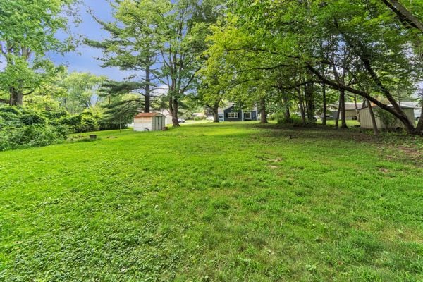 view of yard featuring a shed