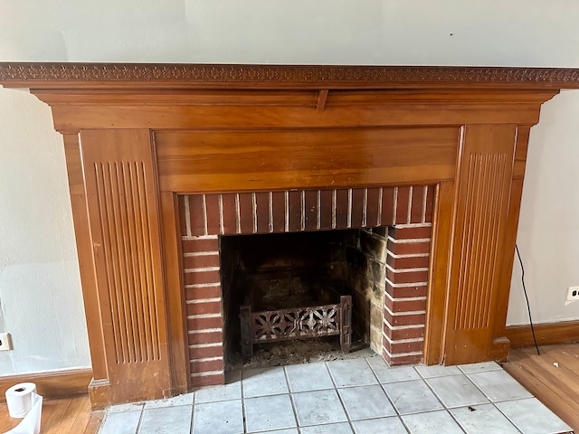 room details with a brick fireplace