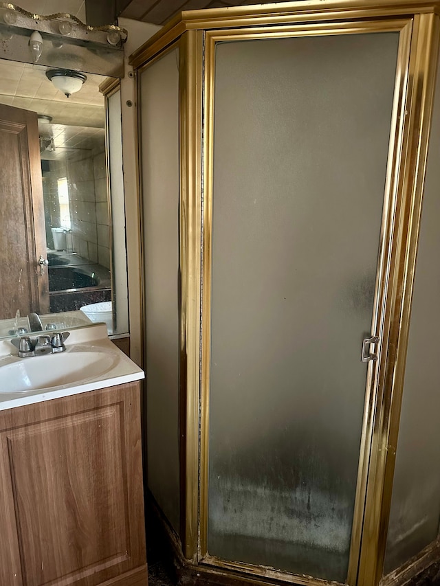 bathroom with vanity and an enclosed shower