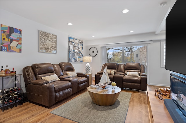 living room featuring light wood-type flooring