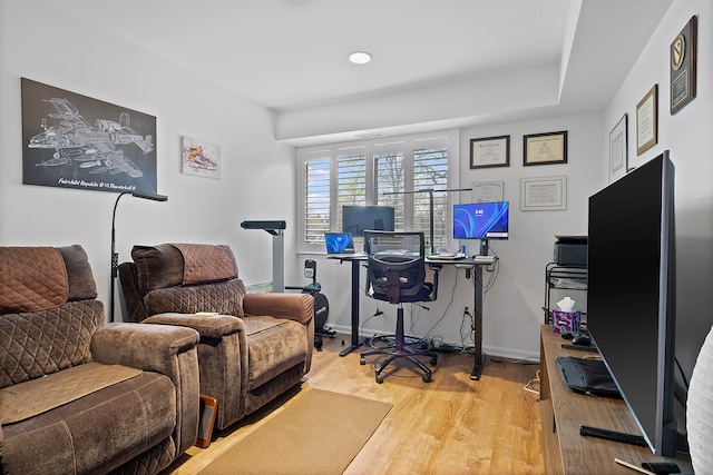 home office featuring wood-type flooring