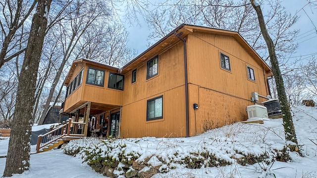 view of snow covered property