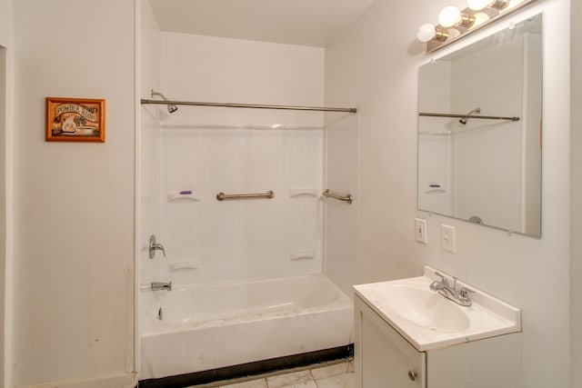 bathroom with vanity, tile patterned floors, and shower / bathtub combination