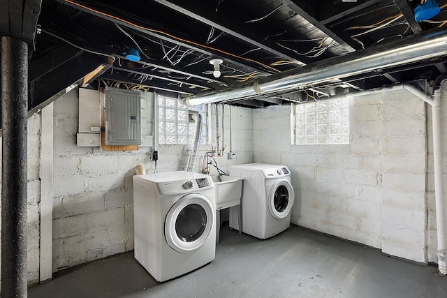 laundry area with separate washer and dryer and electric panel