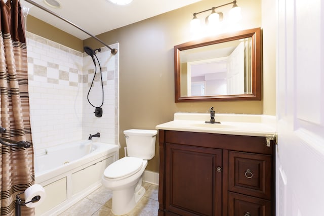 full bathroom featuring tile patterned flooring, shower / bath combo, vanity, and toilet