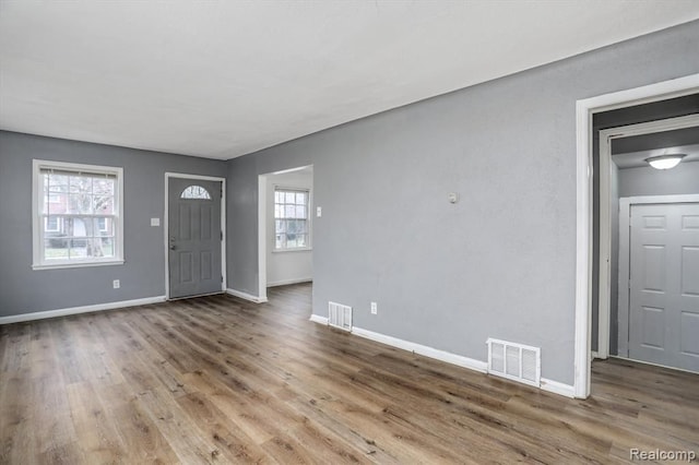 entrance foyer with hardwood / wood-style floors and a wealth of natural light