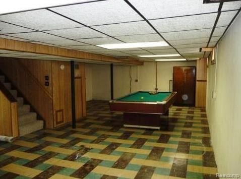 playroom featuring a paneled ceiling and billiards