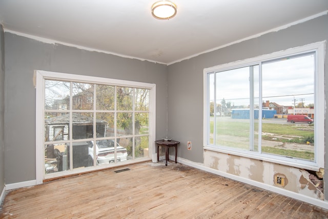 spare room featuring plenty of natural light and hardwood / wood-style floors