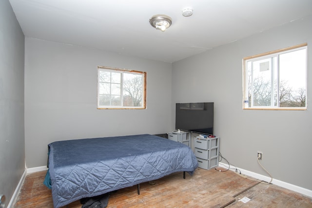 bedroom featuring multiple windows and wood-type flooring