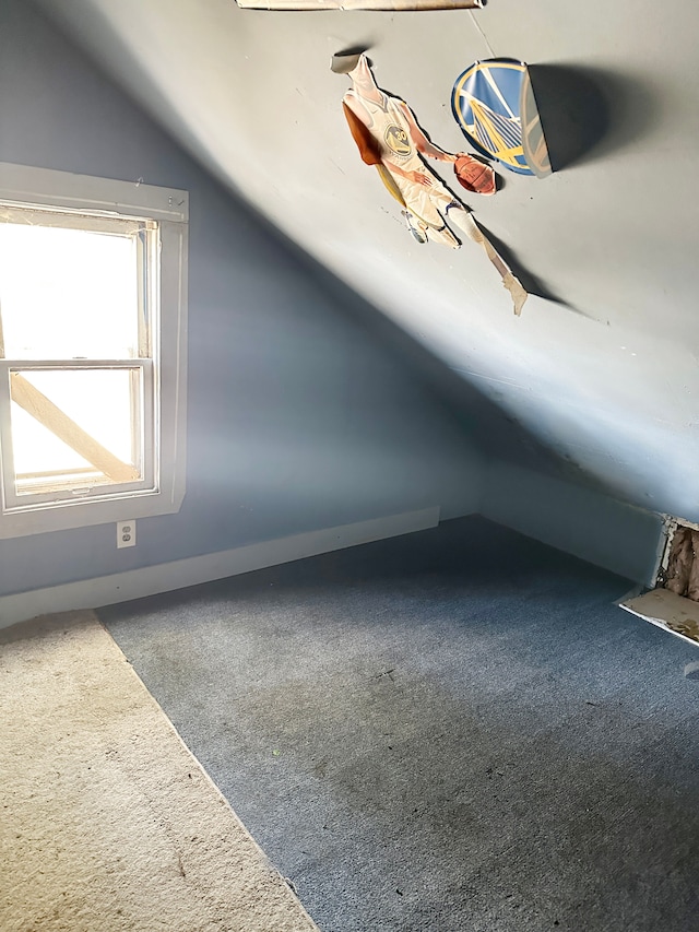 additional living space with lofted ceiling and carpet floors