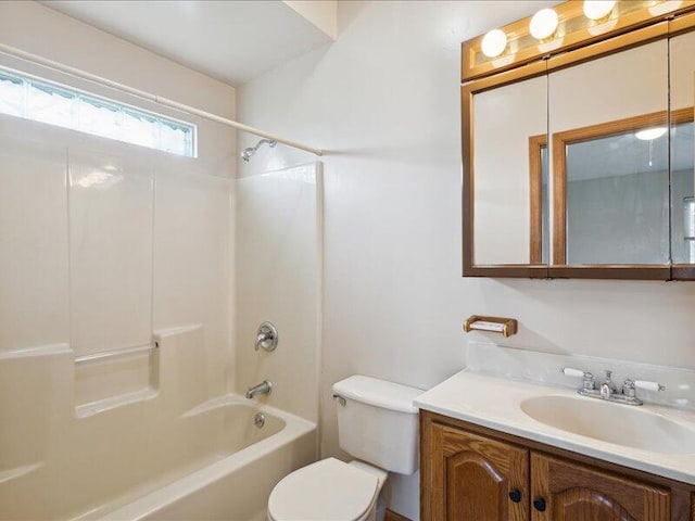 full bathroom featuring vanity, toilet, and shower / washtub combination