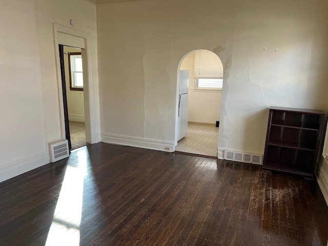 empty room featuring a healthy amount of sunlight and dark hardwood / wood-style flooring