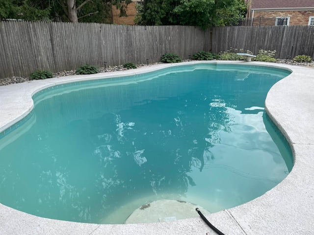 view of pool featuring a diving board