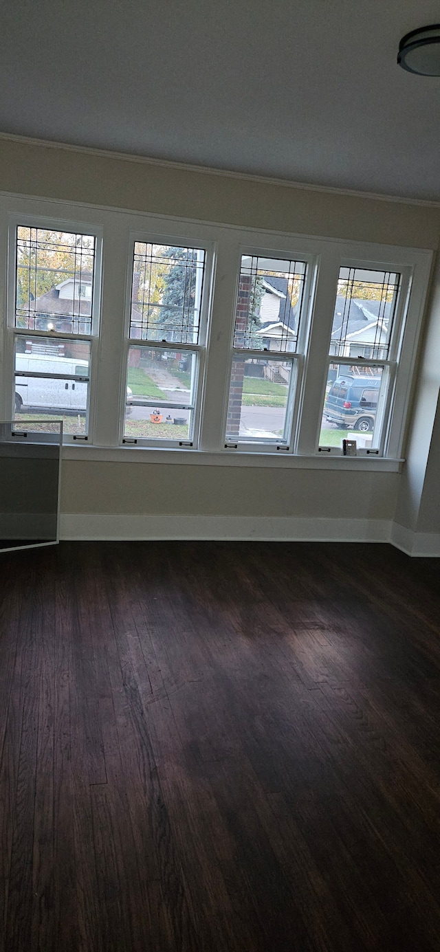 unfurnished room with dark wood-type flooring