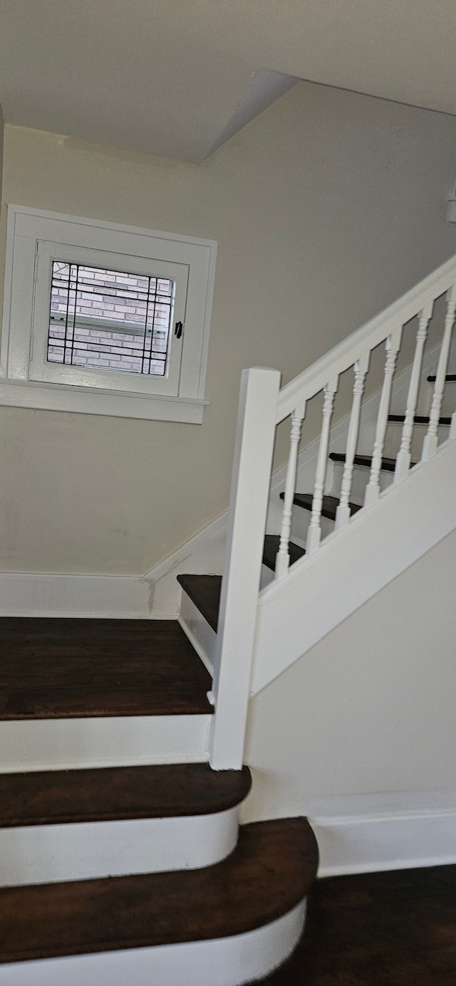 stairway with wood-type flooring