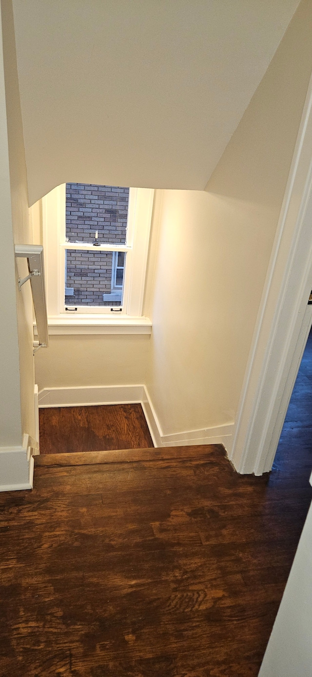 staircase featuring hardwood / wood-style flooring