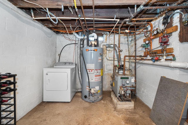 utilities featuring gas water heater and washer / clothes dryer