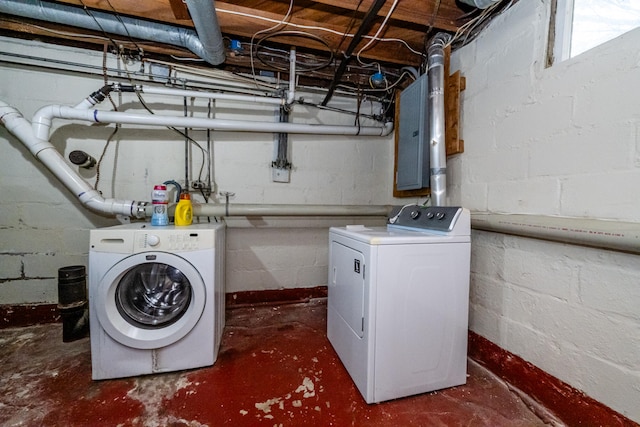 clothes washing area with washing machine and clothes dryer