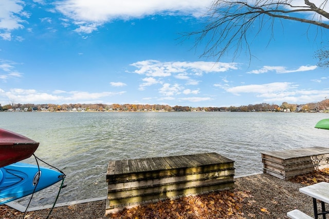 view of water feature with a boat dock