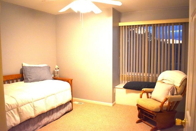 bedroom featuring carpet flooring and ceiling fan