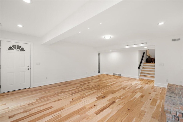 unfurnished living room featuring light hardwood / wood-style floors