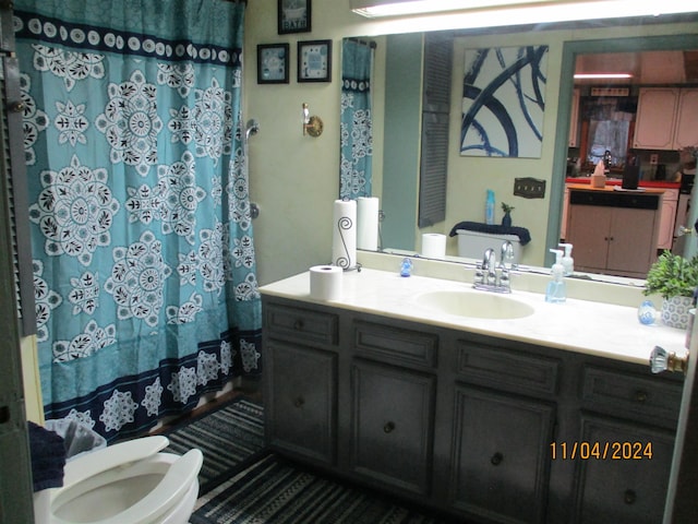 full bathroom featuring toilet, vanity, and shower / tub combo