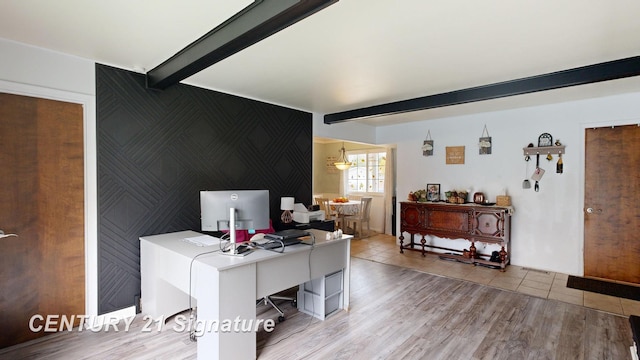 527 Leland St, Flushing, MI 48433 - home office with beamed ceiling and wood finished floors