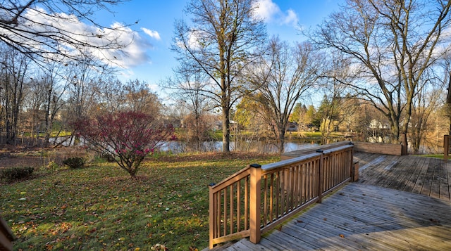 wooden deck with a water view