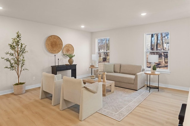 living room with light hardwood / wood-style flooring