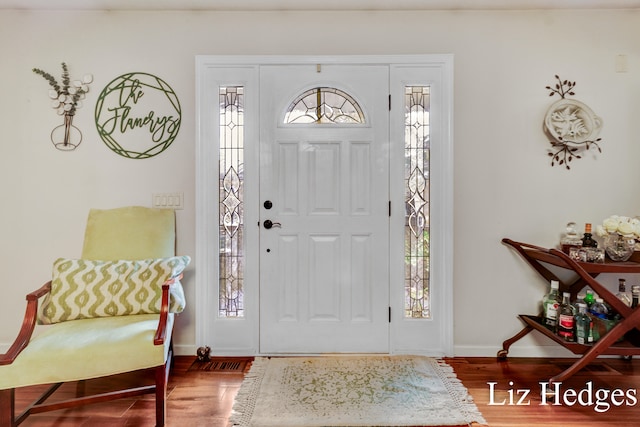 foyer entrance featuring wood-type flooring