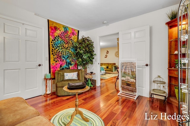 sitting room with wood-type flooring