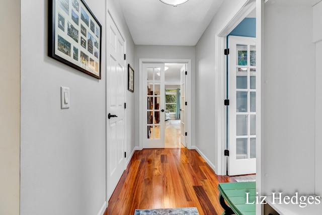 hallway with hardwood / wood-style floors