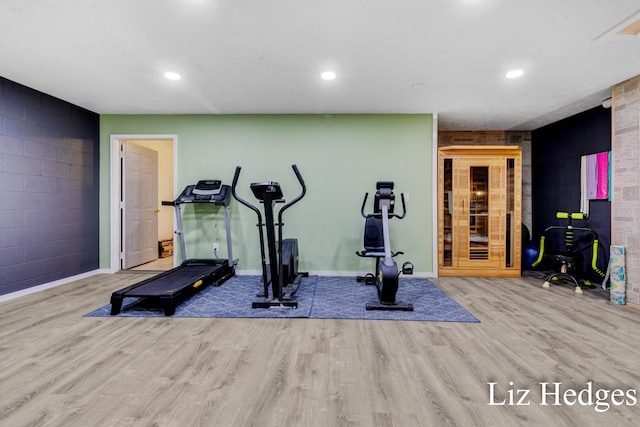 workout room featuring wood-type flooring