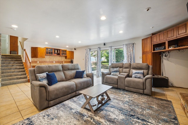 living room featuring light tile patterned floors