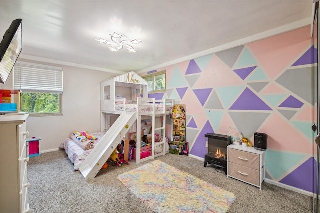 carpeted bedroom featuring multiple windows