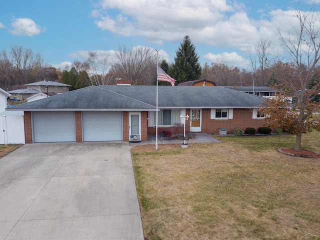 single story home with a front lawn and a garage